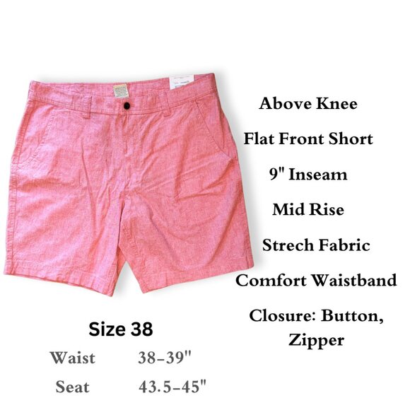 Men's Pink Summer Shorts Size 38 Breathable Linen Cotton Chino Stretch Mid Rise - Picture 5 of 5
